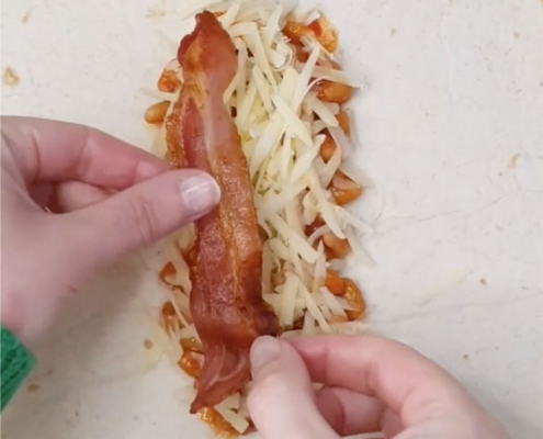 Air Fryer Breakfast wrap, adding the bacon